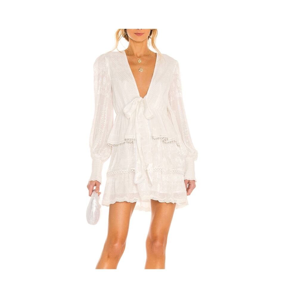 HEMANT & NANDITA Veda Textured Tiered Mini Dress White Small
